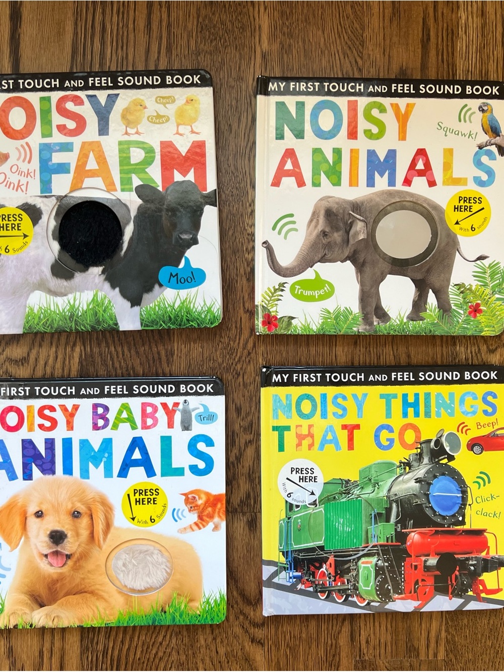 4 Touch & Feel Sound Book - Noisy Farm, Animals, Things That Go, Baby Animals